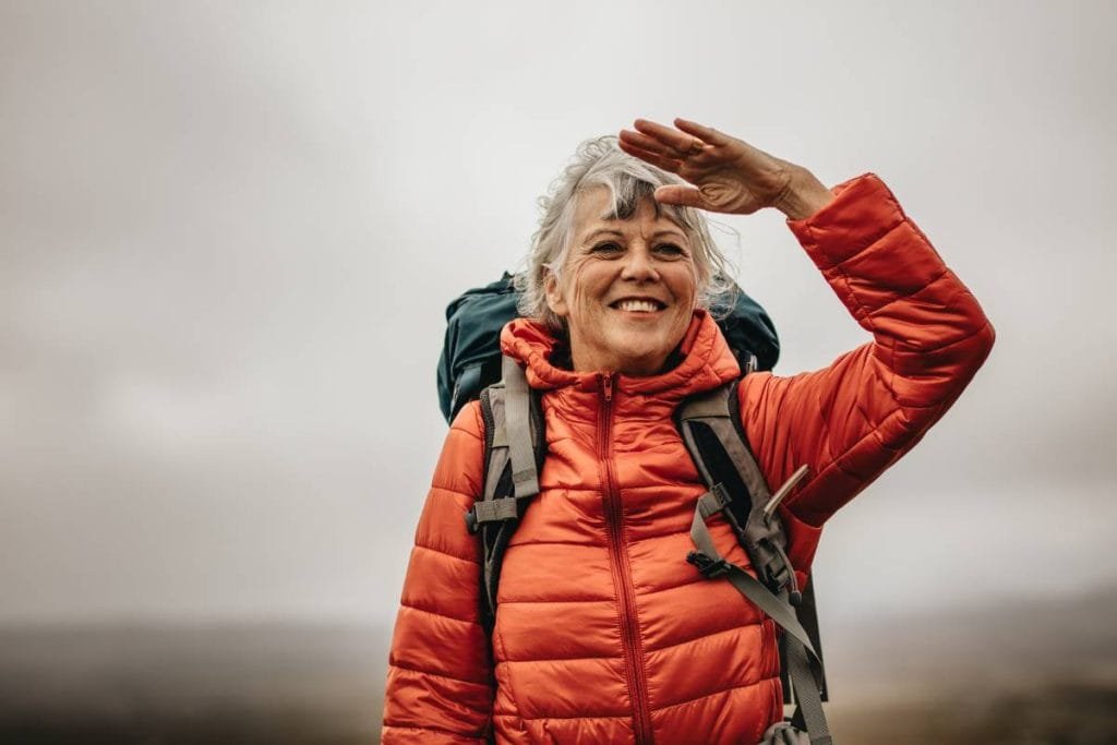 Female hiker with happy face