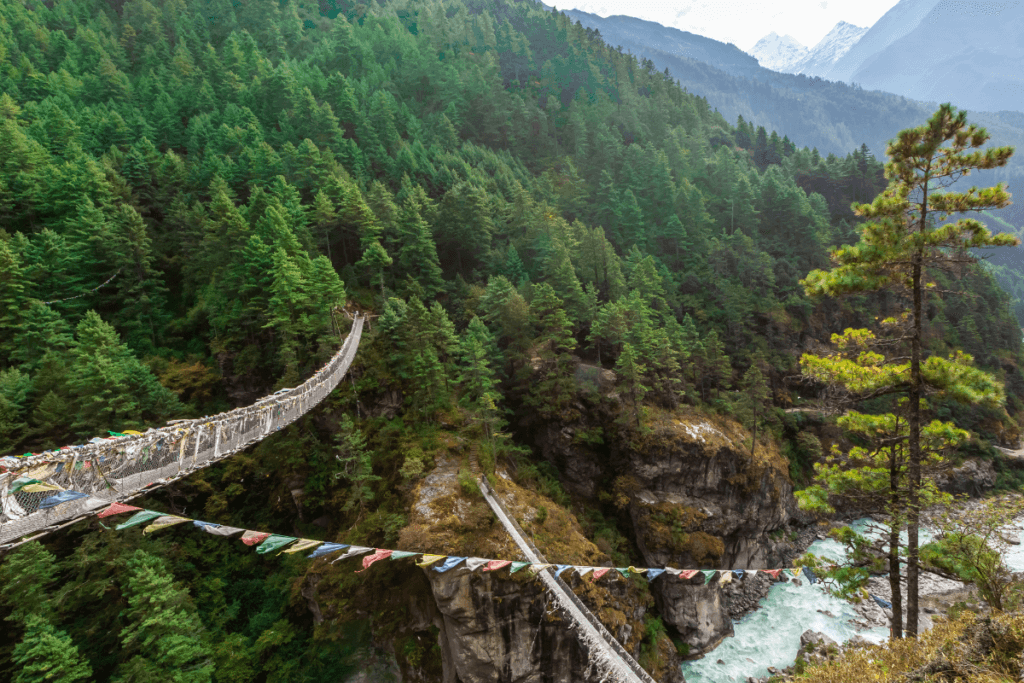 Suspension Bridge on the Everest Base Camp Trek. Himalaya, Nepal