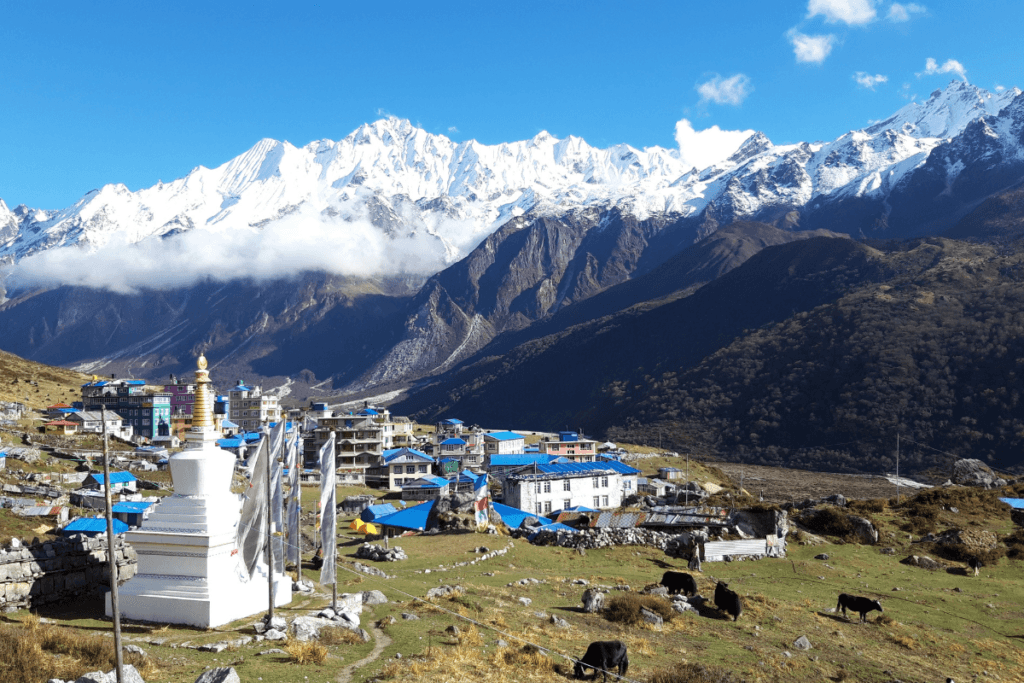 Stupa near Namche Bazar and Mount Everest Lhotse Nuptse